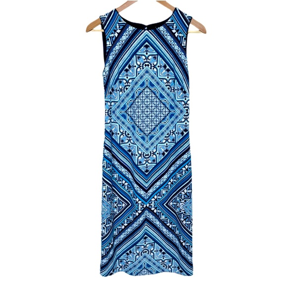 WHBM Reversible Scarf Print Sheath Dress Midi Navy Petrol Blue Size S - Picture 5 of 16